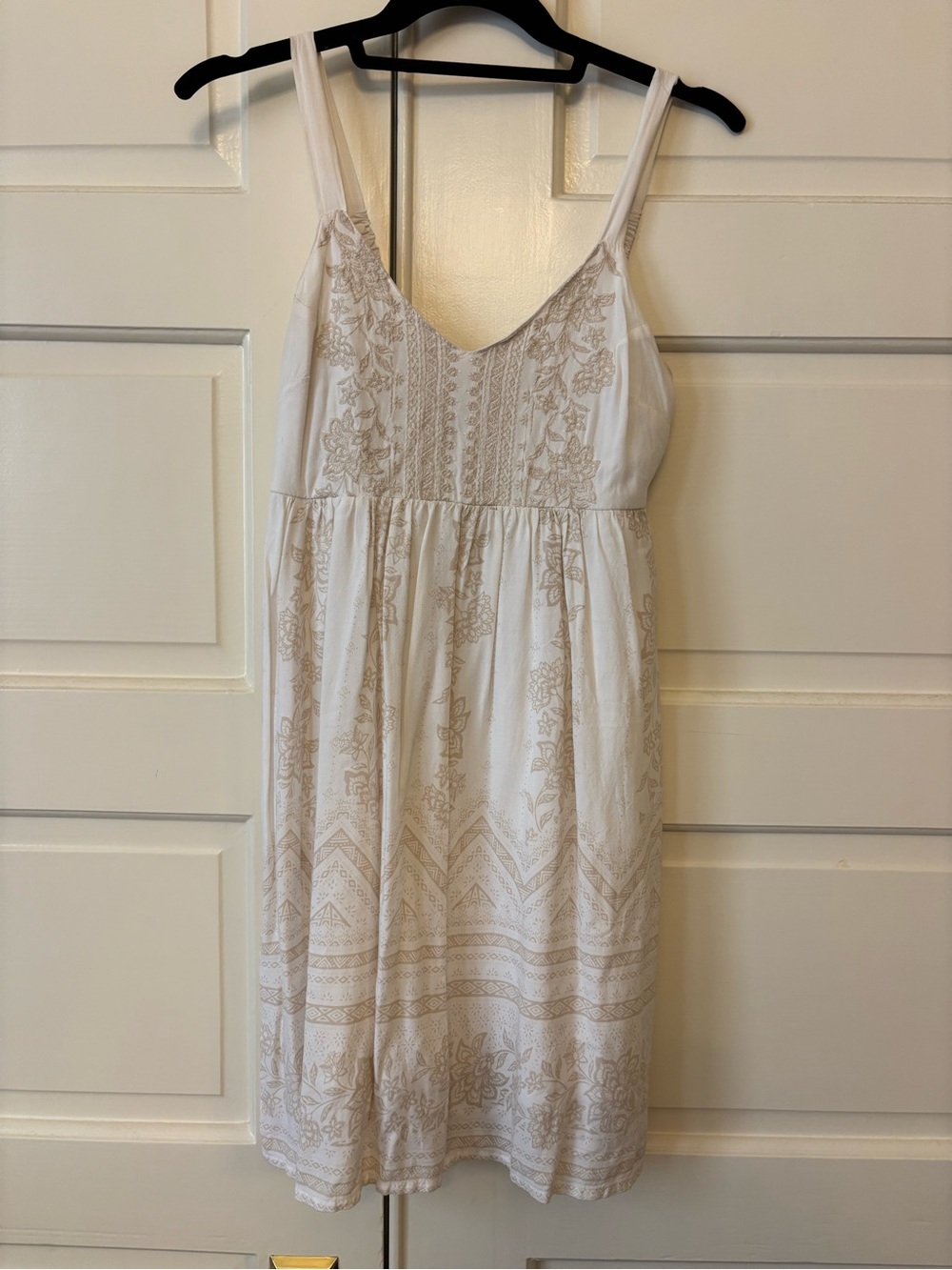 Jessica Simpson White Slip Dress with Beige Embroidered Detail